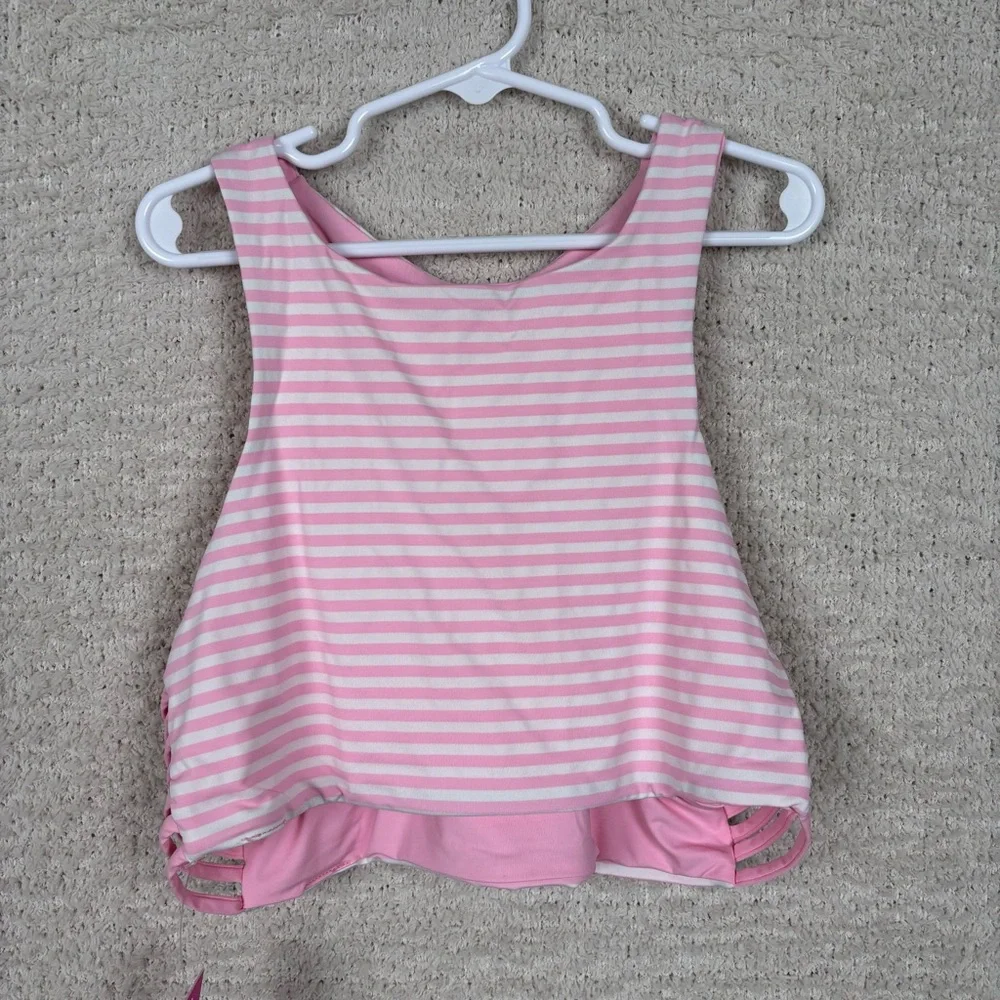 Janie and Jack Swim Top Girls M Pink White Striped‎ Reversable Bikini Top Beach